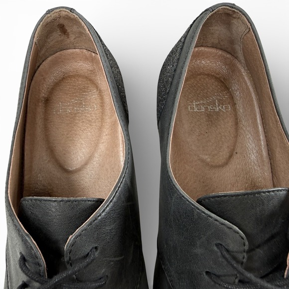 Dansko Louis Lace Up Oxford Shoes Size 40 / 9.5 Gray Leather Metallic Block Heel - Picture 5 of 10